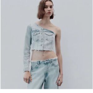 Denim One-Shoulder Crop Top